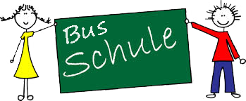 Kinder halten Schultafel mit Text Busschule
