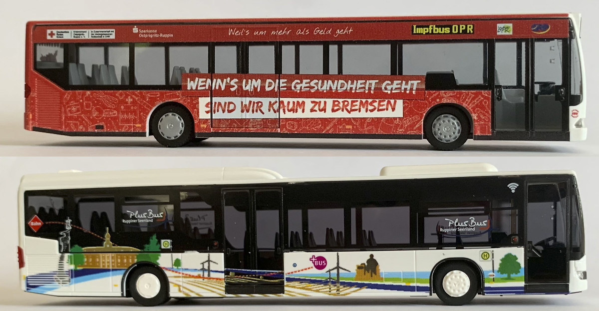 Modellbusse Plusbus und Impfbus